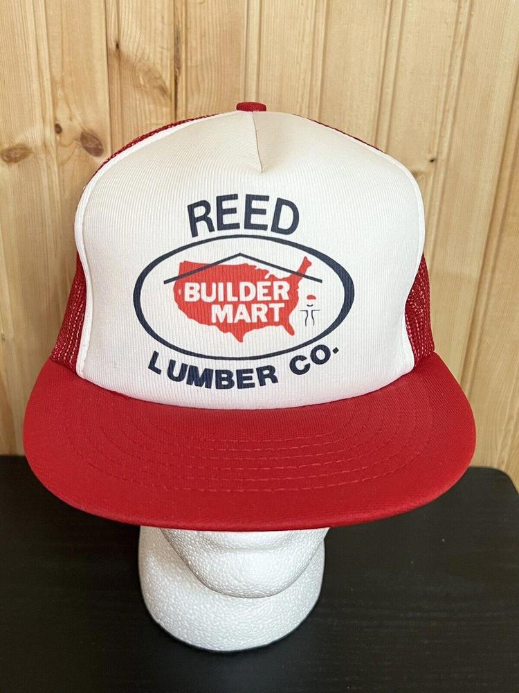 Vintage Trucker Hat 1980s Reed Lumber Company  Builder Mart Snapback Trucker Hat - Picture 2 of 12